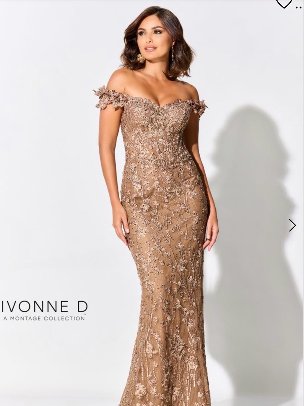 Ivonne D Off-Shoulder Embellished Taupe Prom Dress
